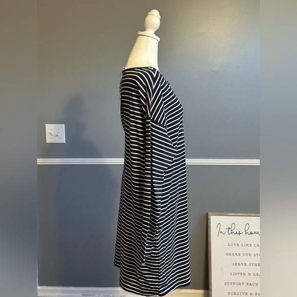 NEW Umgee Casual Striped Long Sleeve Cotton Shirt Dress Size Large Navy White - Picture 5 of 8